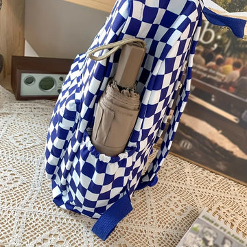 Qfdian Schoolbags for Female Junior High School Students, High School Students, Middle School Students, Ins Style Girls Backpacks, Girls Checkerboard Backpacks, Five Colors Available